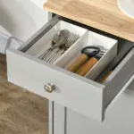 Kitchen Storage Cabinet, Sideboard Floor Cupboard with Solid Wood Top, Adjustable Shelf, and 3 Drawers, Gray - Image 8