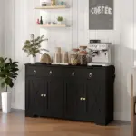 HOMCOM Kitchen Storage Sideboard, Farmhouse Buffet Cabinet with Barn Style Doors, Drawers, Adjustable Shelves, Black - Image 2