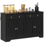 HOMCOM Kitchen Storage Sideboard, Farmhouse Buffet Cabinet with Barn Style Doors, Drawers, Adjustable Shelves, Black - Image 11