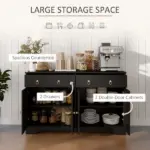 HOMCOM Kitchen Storage Sideboard, Farmhouse Buffet Cabinet with Barn Style Doors, Drawers, Adjustable Shelves, Black - Image 4