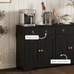 HOMCOM Kitchen Storage Sideboard, Farmhouse Buffet Cabinet with Barn Style Doors, Drawers, Adjustable Shelves, Black - Image 6