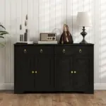 HOMCOM Kitchen Storage Sideboard, Farmhouse Buffet Cabinet with Barn Style Doors, Drawers, Adjustable Shelves, Black - Image 8