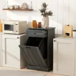 Kitchen Tilt Out Trash Bin Cabinet Free Standing Storage Cabinet with Drawer, Charcoal Gray - Image 2