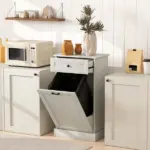Kitchen Tilt Out Trash Bin Cabinet Free Standing Storage Cabinet with Drawer, Gray - Image 2