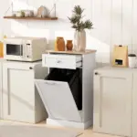HOMCOM Kitchen Tilt Out Trash Bin Cabinet, White, Free Standing Recycling Can Holder with Drawer - Image 2