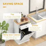 HOMCOM Kitchen Tilt Out Trash Bin Cabinet, White, Free Standing Recycling Can Holder with Drawer - Image 5