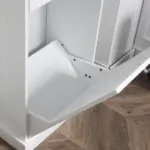 HOMCOM Kitchen Tilt Out Trash Bin Cabinet, White, Free Standing Recycling Can Holder with Drawer - Image 9