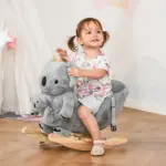 Qaba Koala Animal Rocking Horse Plush Toy, Gray for Toddlers 18-36 Months with Gloved Doll and Realistic Sounds - Image 2