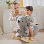Qaba Koala Animal Rocking Horse Plush Toy, Gray for Toddlers 18-36 Months with Gloved Doll and Realistic Sounds - Image 9