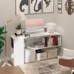 L-Shaped Desk 55" 360 Degree Rotating White Corner Computer Workstation with Storage - Image 2