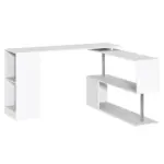 L-Shaped Desk 55" 360 Degree Rotating White Corner Computer Workstation with Storage