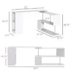 L-Shaped Desk 55" 360 Degree Rotating White Corner Computer Workstation with Storage - Image 3