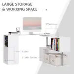L-Shaped Desk 55" 360 Degree Rotating White Corner Computer Workstation with Storage - Image 5