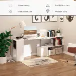 L-Shaped Desk 55" 360 Degree Rotating White Corner Computer Workstation with Storage - Image 6