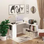 L-Shaped Desk 55" 360 Degree Rotating White Corner Computer Workstation with Storage - Image 7
