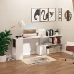 L-Shaped Desk 55" 360 Degree Rotating White Corner Computer Workstation with Storage - Image 8