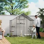 Large Catio Outdoor Cat Enclosure with Waterproof Cover, Walk-in Cat Patio w/ 5 Adjustable Platforms and Hammock - Image 2