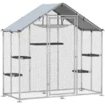 Large Catio Outdoor Cat Enclosure with Waterproof Cover, Walk-in Cat Patio w/ 5 Adjustable Platforms and Hammock - Image 11