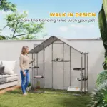 Large Catio Outdoor Cat Enclosure with Waterproof Cover, Walk-in Cat Patio w/ 5 Adjustable Platforms and Hammock - Image 4