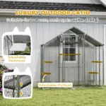Large Catio Outdoor Cat Enclosure with Waterproof Cover, Walk-in Cat Patio w/ 5 Adjustable Platforms and Hammock - Image 5
