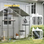 Large Catio Outdoor Cat Enclosure with Waterproof Cover, Walk-in Cat Patio w/ 5 Adjustable Platforms and Hammock - Image 6