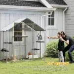 Large Catio Outdoor Cat Enclosure with Waterproof Cover, Walk-in Cat Patio w/ 5 Adjustable Platforms and Hammock - Image 8