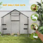 Large Catio Outdoor Cat Enclosure with Waterproof Cover, Walk-in Cat Patio w/ 5 Adjustable Platforms and Hammock - Image 9