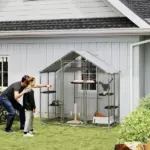 Large Catio Outdoor Cat Enclosure with Waterproof Cover, Walk-in Cat Patio w/ 5 Adjustable Platforms and Hammock - Image 10