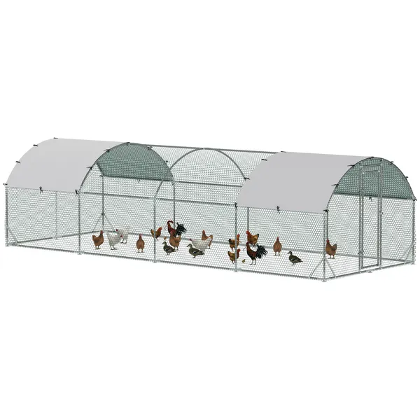 large-chicken-coop-cage-silver-walk-in-enclosure-outdoor-poultry-hen-run-with-cover.webp Large Chicken Coop Cage Silver Walk-in Enclosure Outdoor Poultry Hen Run with Cover - Image 1
