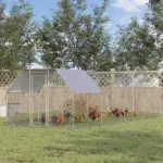 PawHut Large Chicken Coop Metal Chicken Run with Waterproof and UV-Resistant Cover, Flat Shaped Walk in Fence Cage Hen House - Image 2