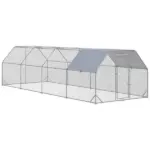 PawHut Large Chicken Coop Metal Chicken Run with Waterproof and UV-Resistant Cover, Flat Shaped Walk in Fence Cage Hen House
