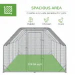 PawHut Large Chicken Coop Metal Chicken Run with Waterproof and UV-Resistant Cover, Flat Shaped Walk in Fence Cage Hen House - Image 4