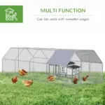 PawHut Large Chicken Coop Metal Chicken Run with Waterproof and UV-Resistant Cover, Flat Shaped Walk in Fence Cage Hen House - Image 6