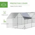 PawHut Large Chicken Coop Metal Chicken Run with Waterproof and UV-Resistant Cover, Flat Shaped Walk in Fence Cage Hen House - Image 7