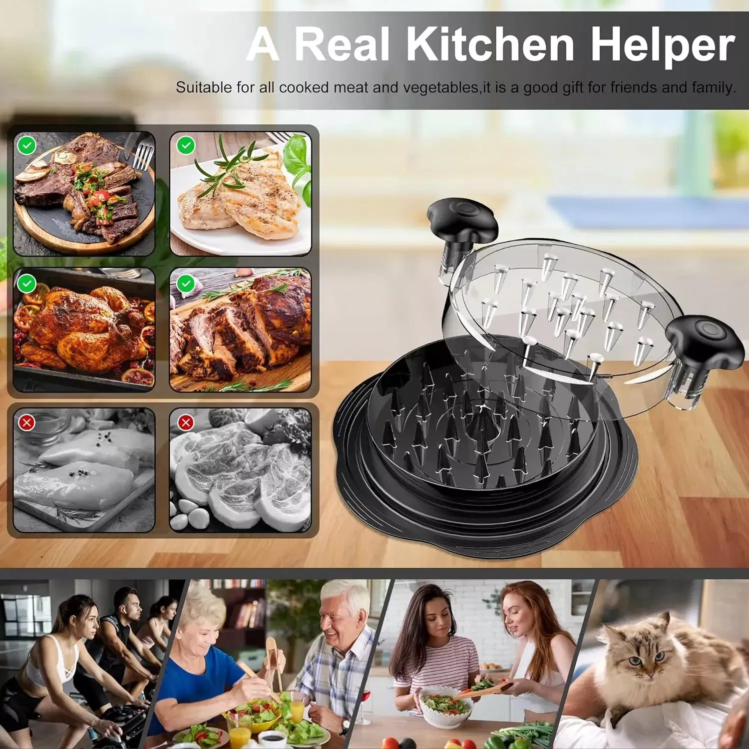 Large Manual Chicken Shredder Tool with Twist Handle and Non Slip Base BPA Free