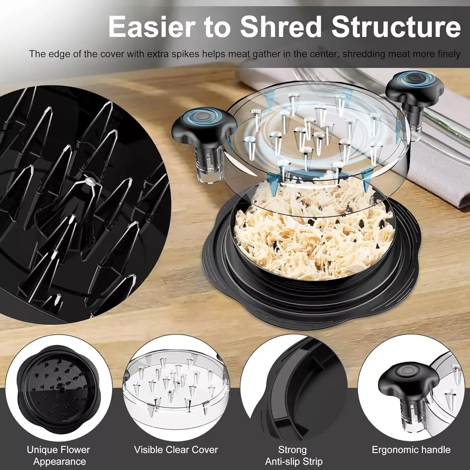 Large Manual Chicken Shredder Tool with Twist Handle and Non Slip Base BPA Free