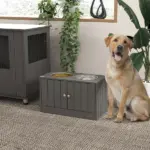 PawHut Large Elevated Dog Bowls with 44L Storage Cabinet, Raised Pet Food Bowl Stand and Feeding Station, Gray - Image 2