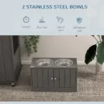 PawHut Large Elevated Dog Bowls with 44L Storage Cabinet, Raised Pet Food Bowl Stand and Feeding Station, Gray - Image 4