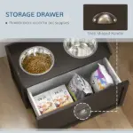 Large Elevated Dog Bowls with Storage Drawer Containing 21L Capacity Raised Dog Feeding Station with 2 Stainless Steel Bowls Brown - Image 5