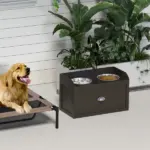 Large Elevated Dog Bowls with Storage Drawer Containing 21L Capacity Raised Dog Feeding Station with 2 Stainless Steel Bowls Brown - Image 9