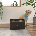Large Elevated Dog Bowls with Storage Drawer Containing 21L Capacity Raised Dog Feeding Station with 2 Stainless Steel Bowls Brown - Image 10