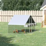 Large Metal Chicken Coop Walk-in Poultry Cage with Cover Lockable Door Outdoor Galvanized Silver - Image 11