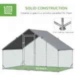 Large Metal Chicken Coop Walk-in Poultry Cage with Cover Lockable Door Outdoor Galvanized Silver - Image 6