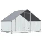Large Metal Chicken Coop Walk-in Poultry Cage with Cover Lockable Door Outdoor Galvanized Silver - Image 10