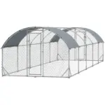 PawHut Large Metal Chicken Coop with Waterproof and Anti-UV Cover for Yard, Outdoor, Duck, Rabbit, 9.2 ft x 31.2 ft x 6.5 ft