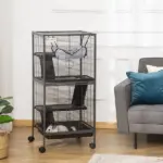 PawHut Large Metal Small Animal Cage with Hammock 4 Tiers and Removable Tray Gray Extra Space for Ferrets Chinchillas - Image 2