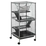 PawHut Large Metal Small Animal Cage with Hammock 4 Tiers and Removable Tray Gray Extra Space for Ferrets Chinchillas