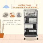 PawHut Large Metal Small Animal Cage with Hammock 4 Tiers and Removable Tray Gray Extra Space for Ferrets Chinchillas - Image 4