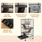 PawHut Large Metal Small Animal Cage with Hammock 4 Tiers and Removable Tray Gray Extra Space for Ferrets Chinchillas - Image 6
