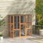 Large Outdoor Cat House, Wooden Feral Cat Shelter Enclosure, 71" L, with Interior Ledges and Asphalt Roof, Orange - Image 2